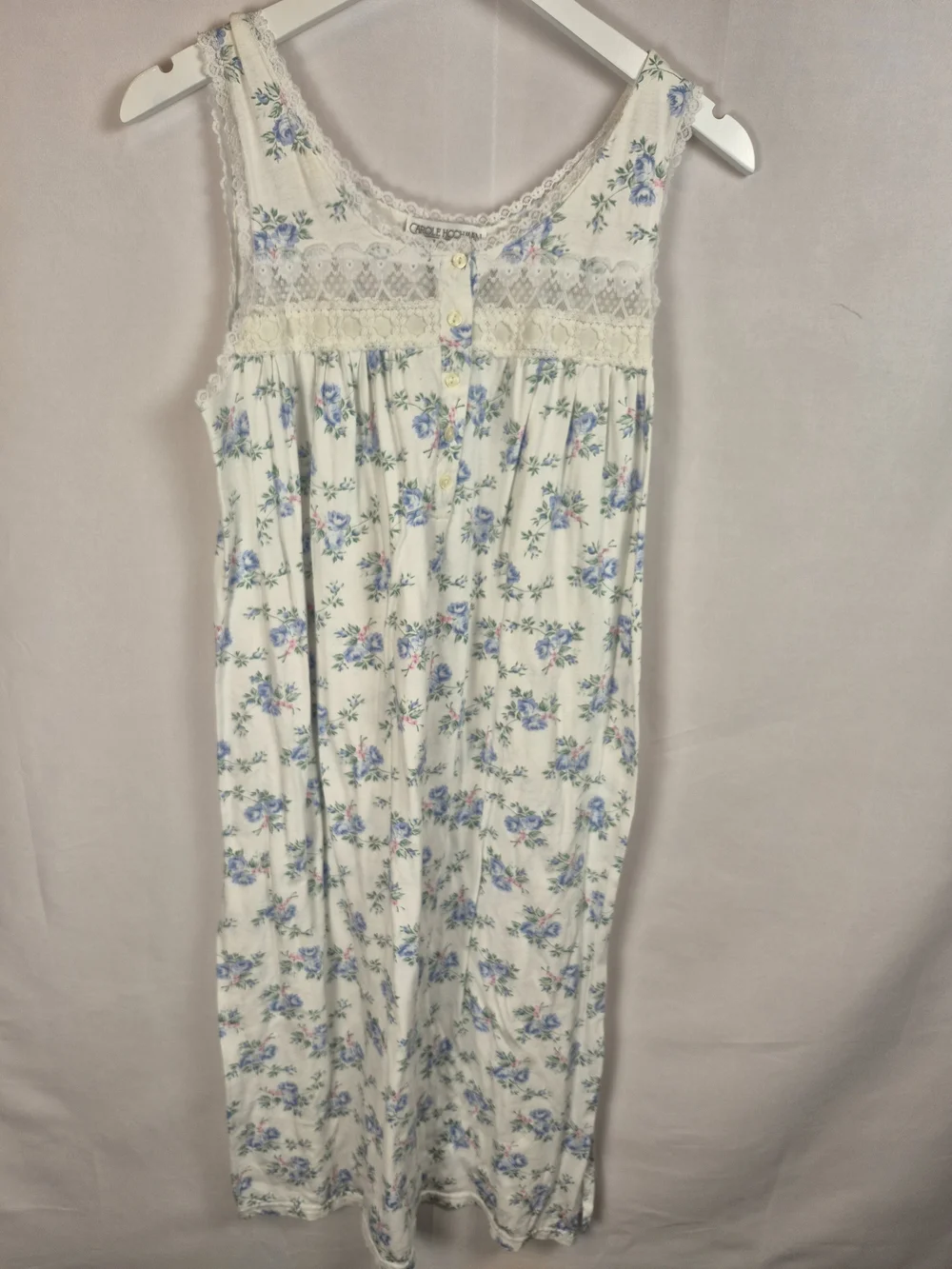 Carole Hochman Cream Nightgown with Blue Floral Print